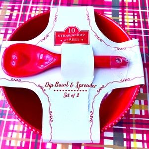 NEW!! Red Ceramic Dip Bowl and Spreader